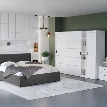 Set Mobila Dormitor Nordis Alb C35 tapitat imagine