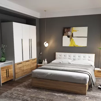 Set Mobila Dormitor Timea 5 piese Tapitat Alb imagine