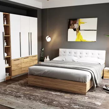 Set Mobila Dormitor Timea 6 piese Tapitat Alb imagine