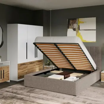 Set Mobila Dormitor Timea T1 cu Pat Tapitat imagine