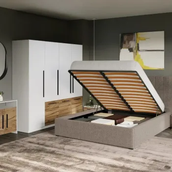 Set Mobila Dormitor Timea T2 cu Pat Tapitat imagine