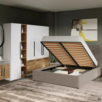 Set Mobila Dormitor Timea T3 cu Pat Tapitat imagine