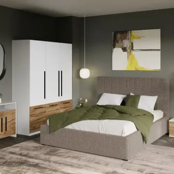 Set Mobila Dormitor Timea T4 cu Pat Tapitat imagine