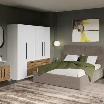 Set Mobila Dormitor Timea T5 cu Pat Tapitat imagine