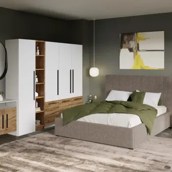 Set Mobila Dormitor Timea T6 cu Pat Tapitat imagine