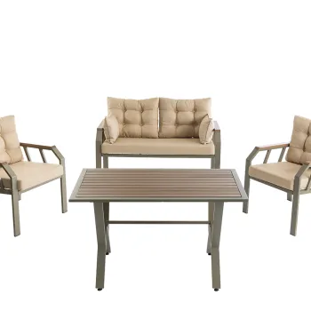 Set Neris - Canapea + 2 Fotolii + Masuta Bej imagine