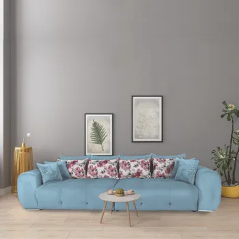 Canapea fixa, spatioasa, cu 12 perne, Family, Azur imagine