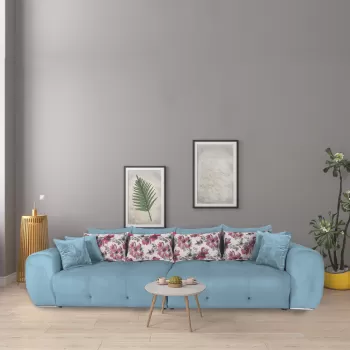 Canapea fixa, spatioasa, cu 12 perne, Family, Azur imagine