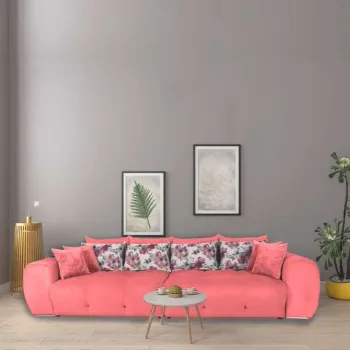 Canapea fixa, spatioasa, cu 12 perne, Family, roz imagine