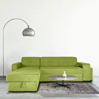 Coltar extensibil, cu lada de depozitare si tabureti, Serenity, Verde imagine