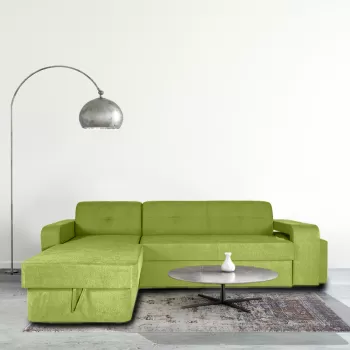 Coltar extensibil, cu lada de depozitare si tabureti, Serenity, Verde imagine