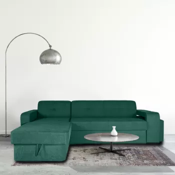 Coltar extensibil, cu lada de depozitare si tabureti, Serenity, Verde Smarald imagine