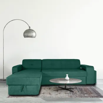 Coltar extensibil, cu lada de depozitare si tabureti, Serenity, Verde Smarald imagine