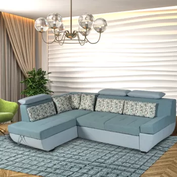 Coltar extensibil, modular cu lada depozitare Poseidon Baby blue imagine