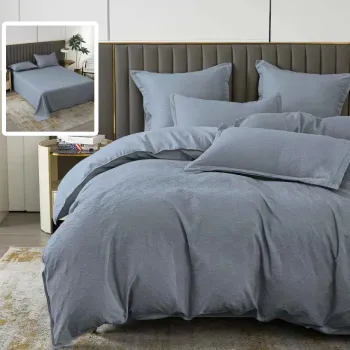 Lenjerie de pat natur uni baroque 6 piese cu cearsaf (antracit) imagine