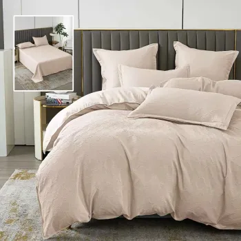 Lenjerie de pat natur uni baroque 6 piese cu cearsaf (bej) imagine