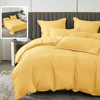 Lenjerie de pat natur uni baroque 6 piese cu cearsaf (galben) imagine