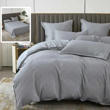 Lenjerie de pat natur uni baroque 6 piese cu cearsaf (gri) imagine