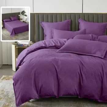 Lenjerie de pat natur uni baroque 6 piese cu cearsaf (mov) imagine