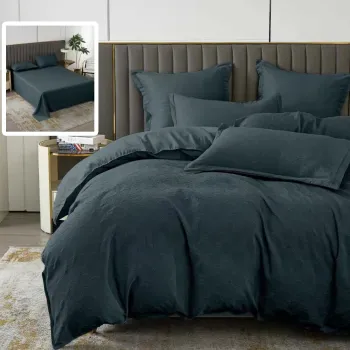 Lenjerie de pat natur uni baroque 6 piese cu cearsaf (negru) imagine