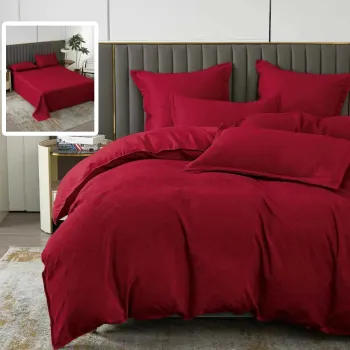 Lenjerie de pat natur uni baroque 6 piese cu cearsaf (rosu) imagine