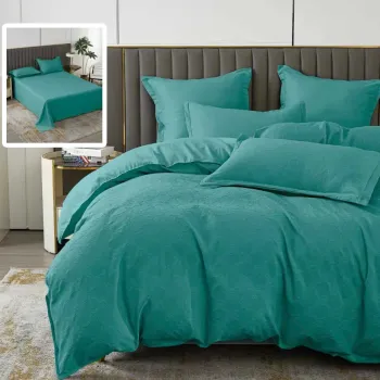 Lenjerie de pat natur uni baroque 6 piese cu cearsaf (turcoaz) imagine