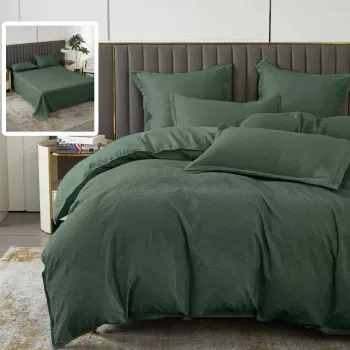 Lenjerie de pat natur uni baroque 6 piese cu cearsaf (verde) imagine