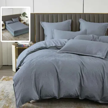 Lenjerie de pat natur uni baroque 6 piese cu husa (antracit) imagine