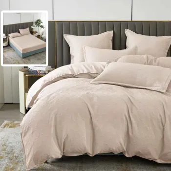 Lenjerie de pat natur uni baroque 6 piese cu husa (bej) imagine