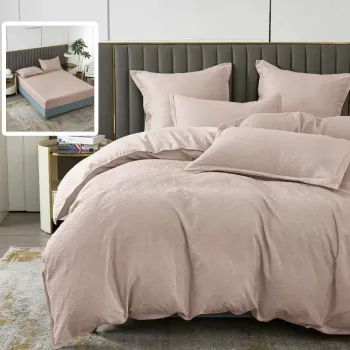 Lenjerie de pat natur uni baroque 6 piese cu husa (capucino) imagine