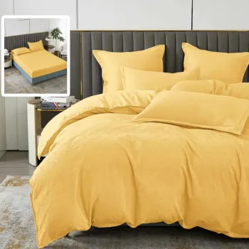 Lenjerie de pat natur uni baroque 6 piese cu husa (galben) imagine
