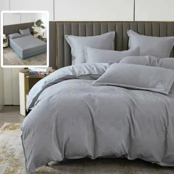 Lenjerie de pat natur uni baroque 6 piese cu husa (gri) imagine