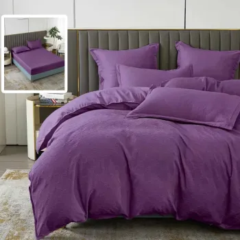Lenjerie de pat natur uni baroque 6 piese cu husa (mov) imagine