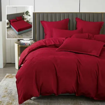 Lenjerie de pat natur uni baroque 6 piese cu husa (rosu) imagine