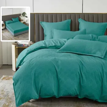 Lenjerie de pat natur uni baroque 6 piese cu husa (turcoaz) imagine