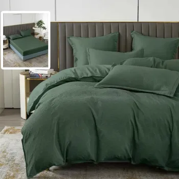 Lenjerie de pat natur uni baroque 6 piese cu husa (verde) imagine