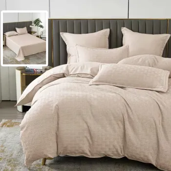 Lenjerie de pat natur uni stripe 6 piese cu cearsaf (bej) imagine