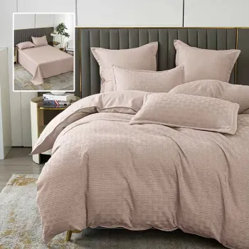 Lenjerie de pat natur uni stripe 6 piese cu cearsaf (capucino) imagine