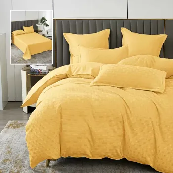 Lenjerie de pat natur uni stripe 6 piese cu cearsaf (galben) imagine