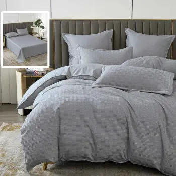 Lenjerie de pat natur uni stripe 6 piese cu cearsaf (gri) imagine