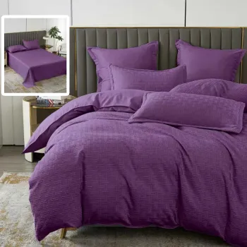 Lenjerie de pat natur uni stripe 6 piese cu cearsaf (mov) imagine