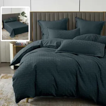 Lenjerie de pat natur uni stripe 6 piese cu cearsaf (negru) imagine