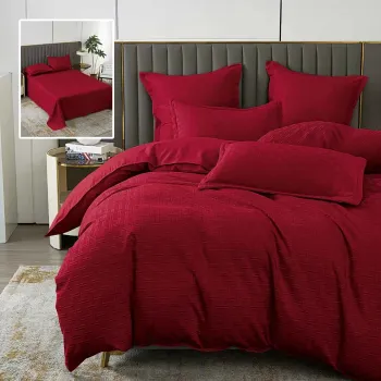 Lenjerie de pat natur uni stripe 6 piese cu cearsaf (rosu) imagine