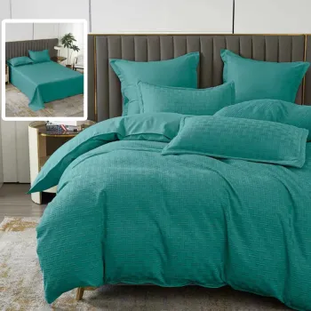 Lenjerie de pat natur uni stripe 6 piese cu cearsaf (turcoaz) imagine