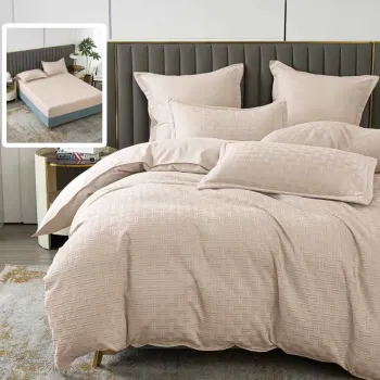 Lenjerie de pat natur uni stripe 6 piese cu husa (bej) imagine