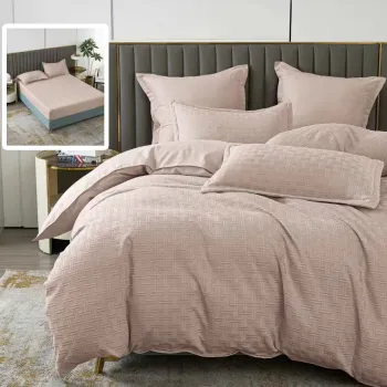 Lenjerie de pat natur uni stripe 6 piese cu husa (capucino) imagine