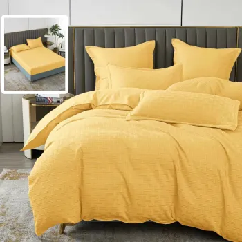 Lenjerie de pat natur uni stripe 6 piese cu husa (galben) imagine