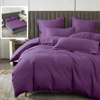 Lenjerie de pat natur uni stripe 6 piese cu husa (mov) imagine