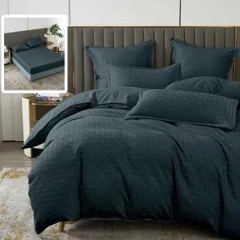 Lenjerie de pat natur uni stripe 6 piese cu husa (negru) imagine