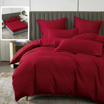 Lenjerie de pat natur uni stripe 6 piese cu husa (rosu) imagine